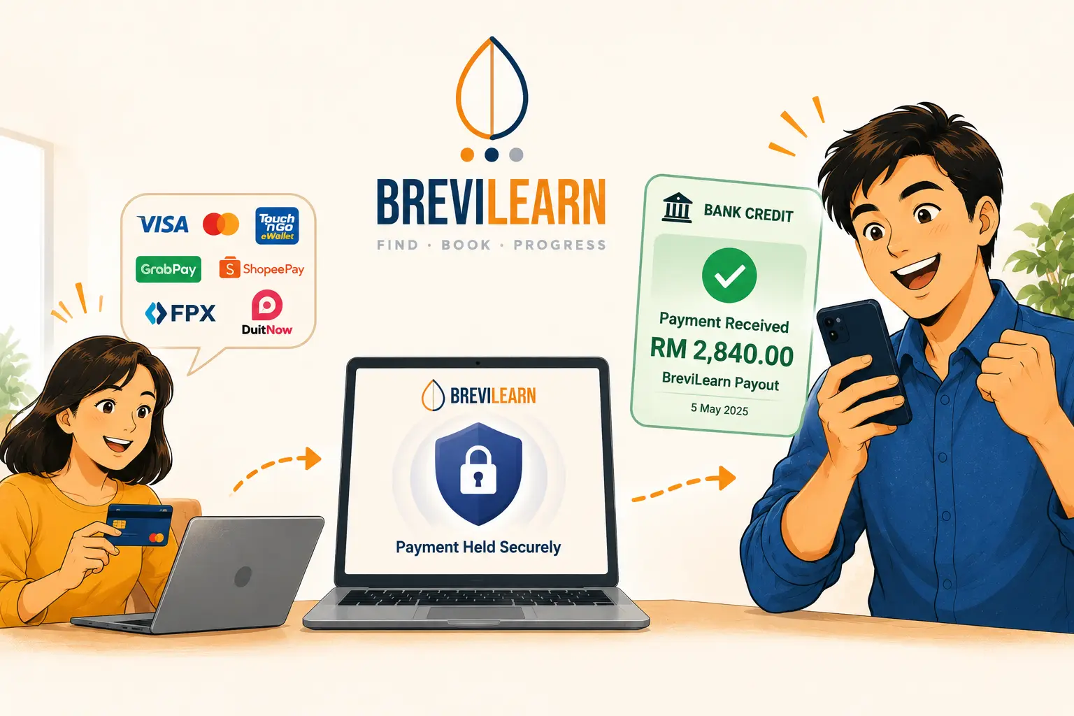 Tutor receiving monthly payout notification from BreviLearn.