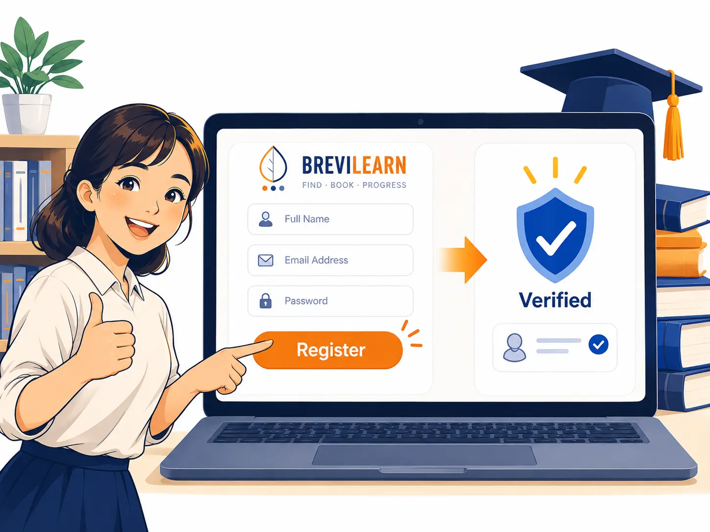BreviLearn tutor registration form with verification badge.